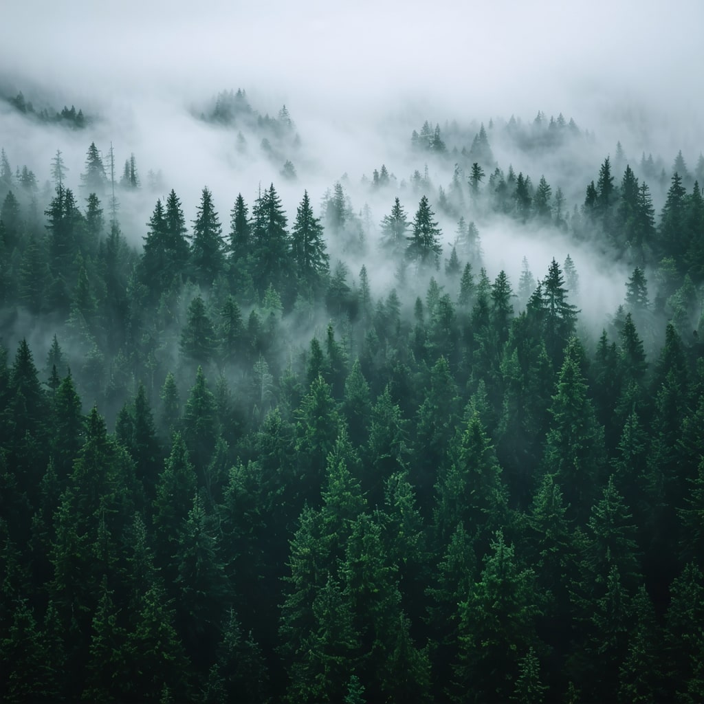 AI obrázek les v mlze