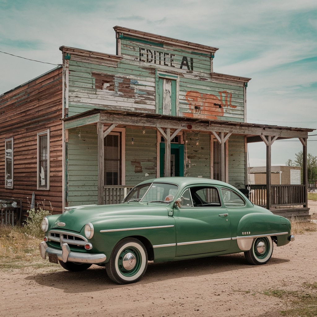 staré auto, old western - obrázek vygenerovaný umělou inteligencí